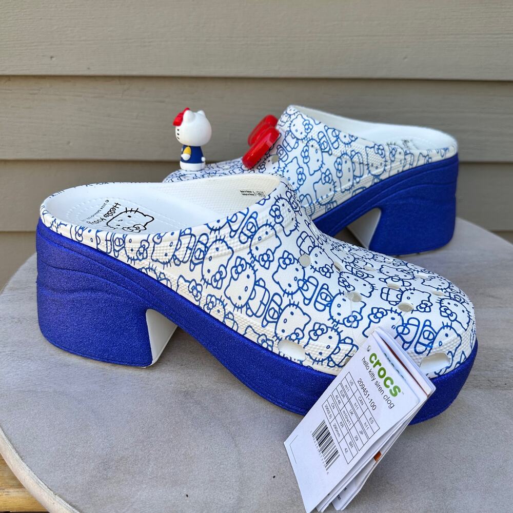 Crocs HELLO KITTY 50th Anniversary Blue Glitter Siren Clog Womens 13 Mens 11 - Picture 6 of 14